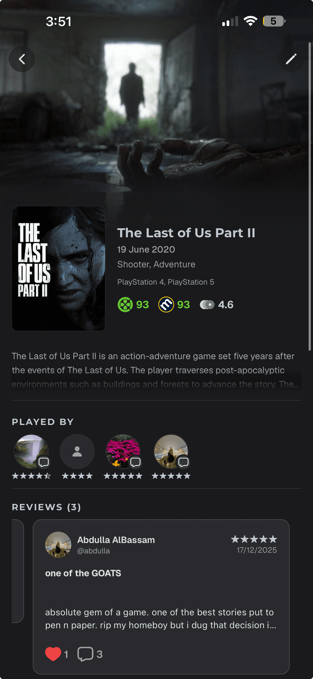 Game page with reviews and OpenCritic scores